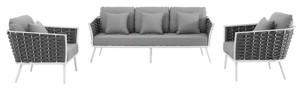 Stance 3 Piece Outdoor Patio Aluminum Sectional Sofa Set  White Gray   Midcentury   Outdoor Sofas   by PARMA HOME  Houzz