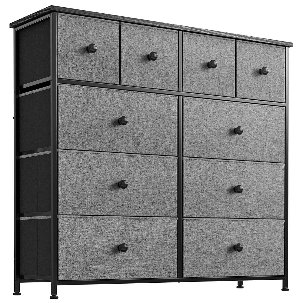 10 Drawer Dresser for Bedroom Chest of Drawers Closets Storage Units Organizer Large Capacity Steel Frame Wooden Top