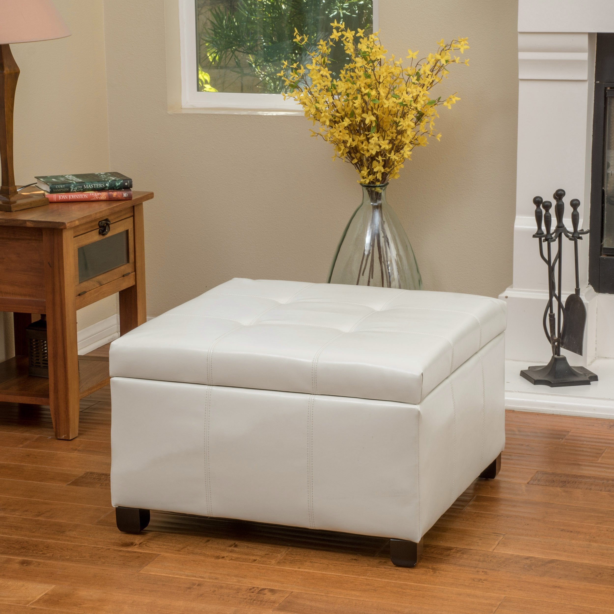 Kensington Leather Square Storage Ottoman Coffee Table