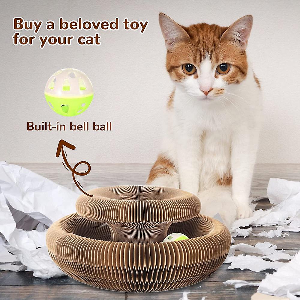 Magic Organ Cat Scratching Board-with A Toy Bell， Interactive Scratcher Cat Toy， Cat Grinding Claw Scratching Board， Foldable