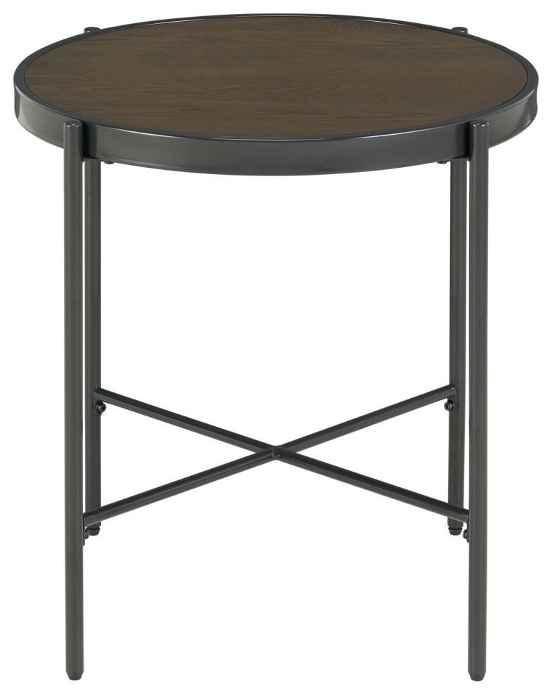 Carlo Round End Table With Wooden Top   Industrial   Side Tables And End Tables   by Picket House  Houzz