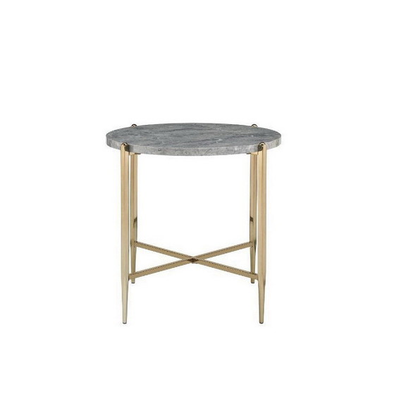 Benjara BM250396 End Table with Oval Marble Top an...