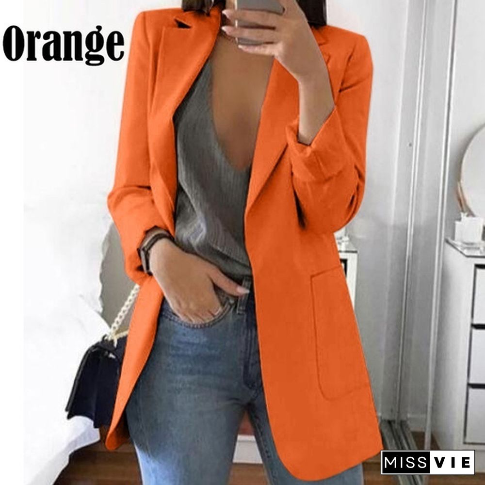 Trendy Women's Cardigan Jacket Coat Autumn Spring Fashion Long Sleeve Open Front Solid Color Casual Oversized Long Jacket