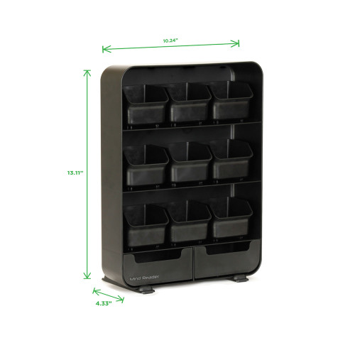 Mind Reader Baggy Nine-Drawer Tea Bag and Accessory Holder， 10.24 x 4.33 x 13.11， Black (TBORGBLK)