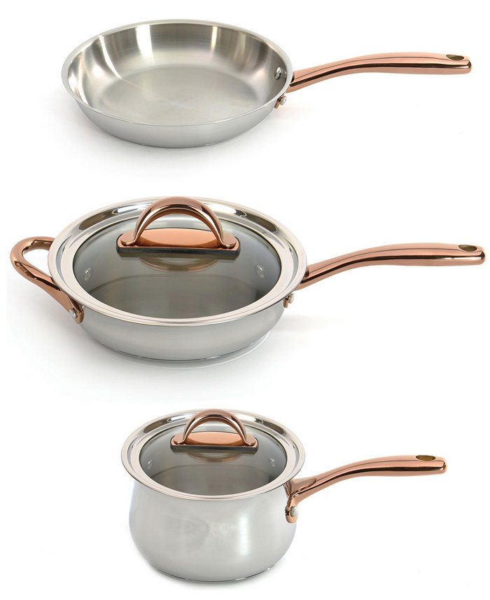 BergHOFF Ouro 18 10 Stainless Steel 5 Piece Starter Cookware Set with Glass Lids