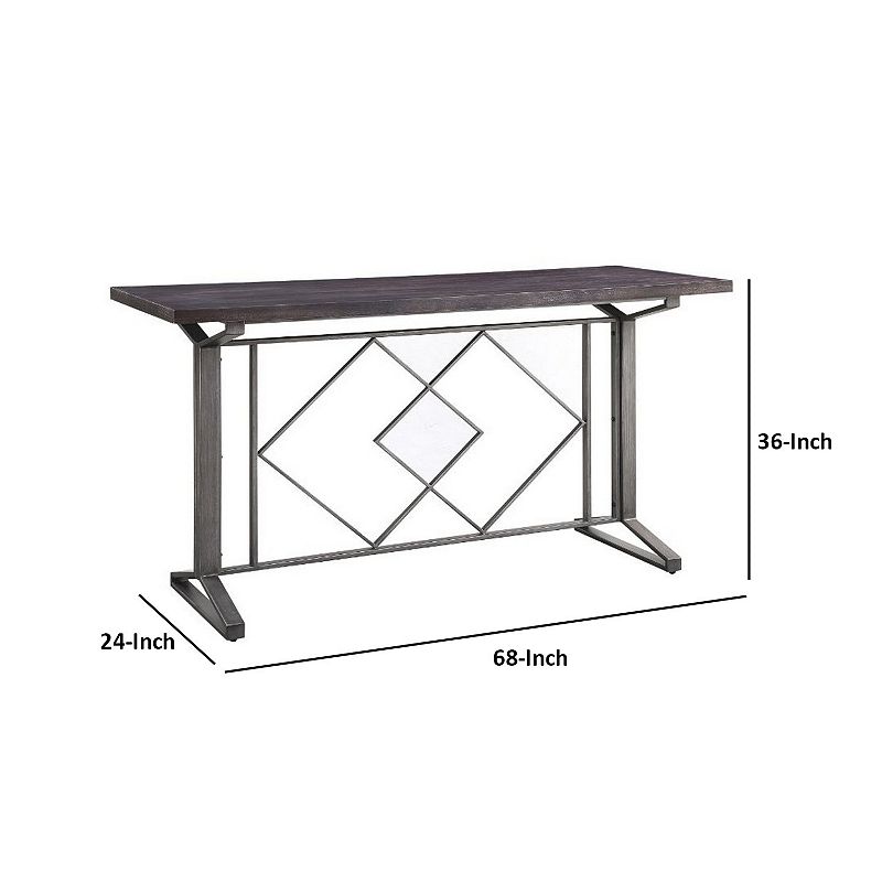 Counter Height Table with Geometric Metal Base， Gray