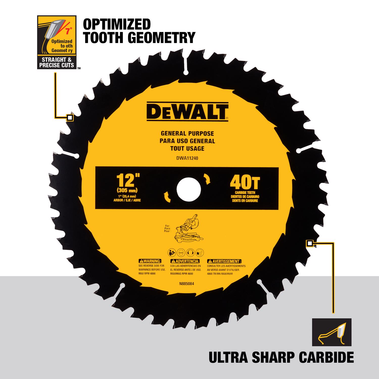 DW 12 in. D X 1 in. Carbide Tipped Circular Saw Blade 40/60 teeth 2 pk