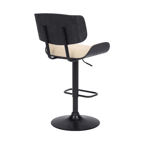 Adjustable Cream Tufted Faux Leather and Black Wood Swivel Barstool. - 46