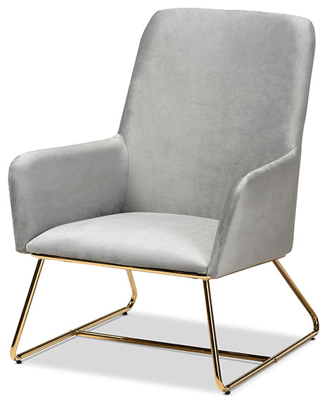 Sennet Glam and Luxe Gray Velvet Fabric Upholstered Gold Finished Armchair   Contemporary   Armchairs And Accent Chairs   by GwG Outlet  Houzz