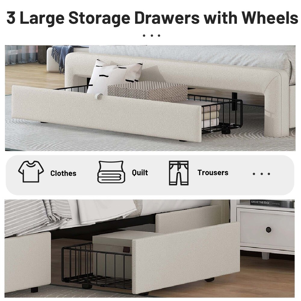 Queen Size Platform Bed Frame with Drawers Storage  Leather Upholstered Platform Bed Frame with Charging Station