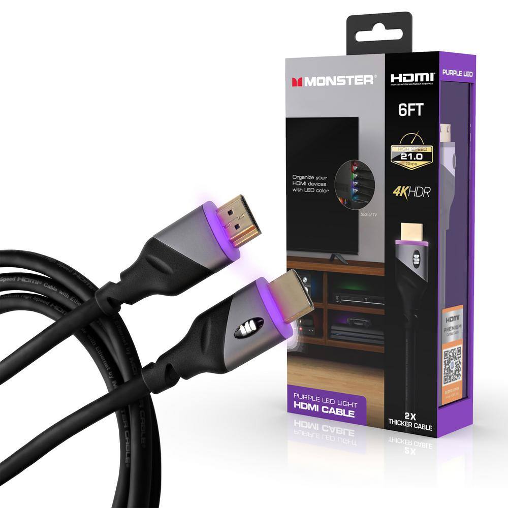 Monster 6 ft. LED HDMI Cable in Purple MHV1-1026-PUR