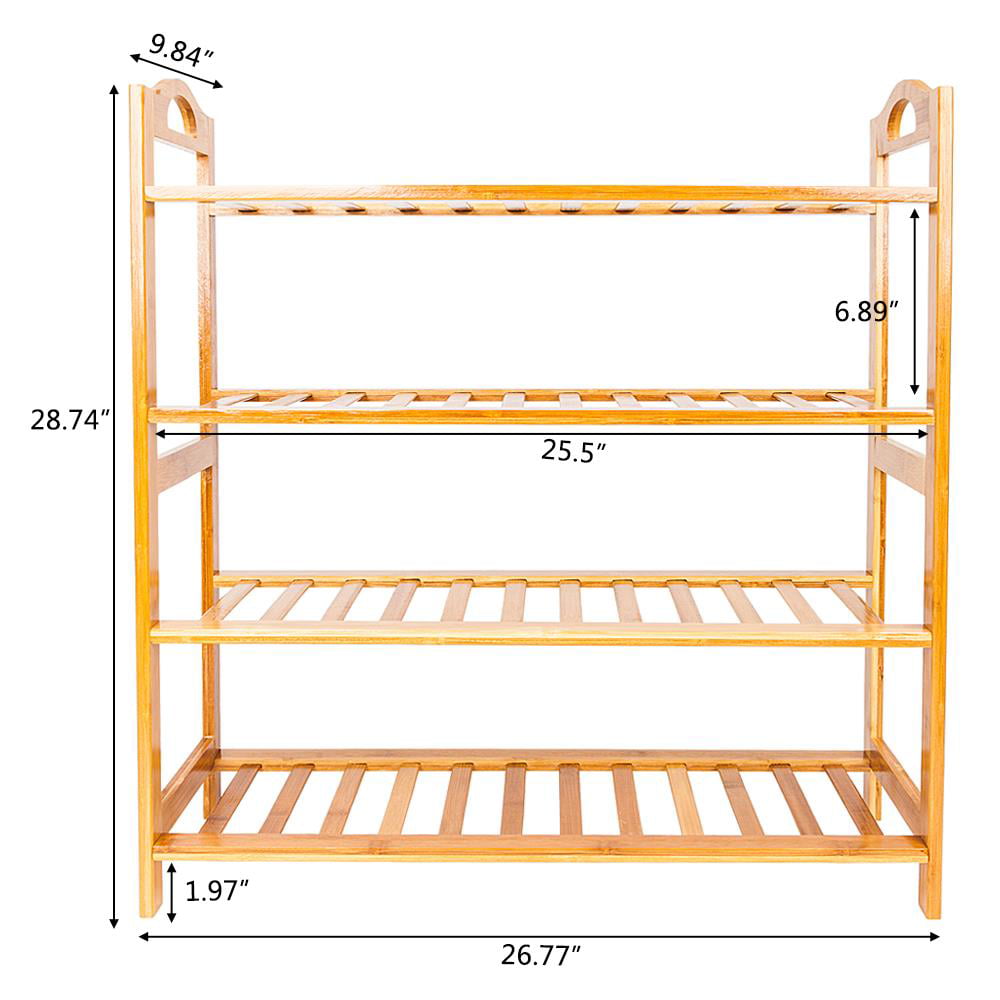 Zimtown Bamboo Wood Shoe Rack 4-Tier Pairs Entryway Shoe Shelf Tower Shoe Storage Organizer for Hallway Living Room Closet， Natural Finish