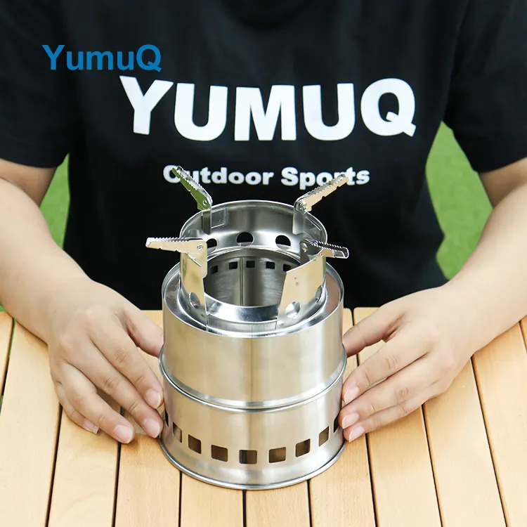 YumuQ 18cm Double Layer Stainless Steel Portable Foldable Wood Burning Camping Stove For Outdoor Hiking