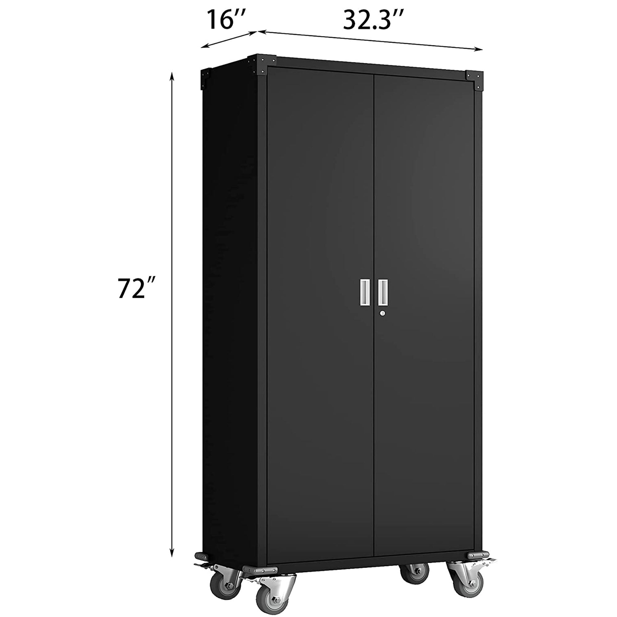 72 Inch Rolling Locking Storage Cabinet with Adjustable Shelves, Black (Used)