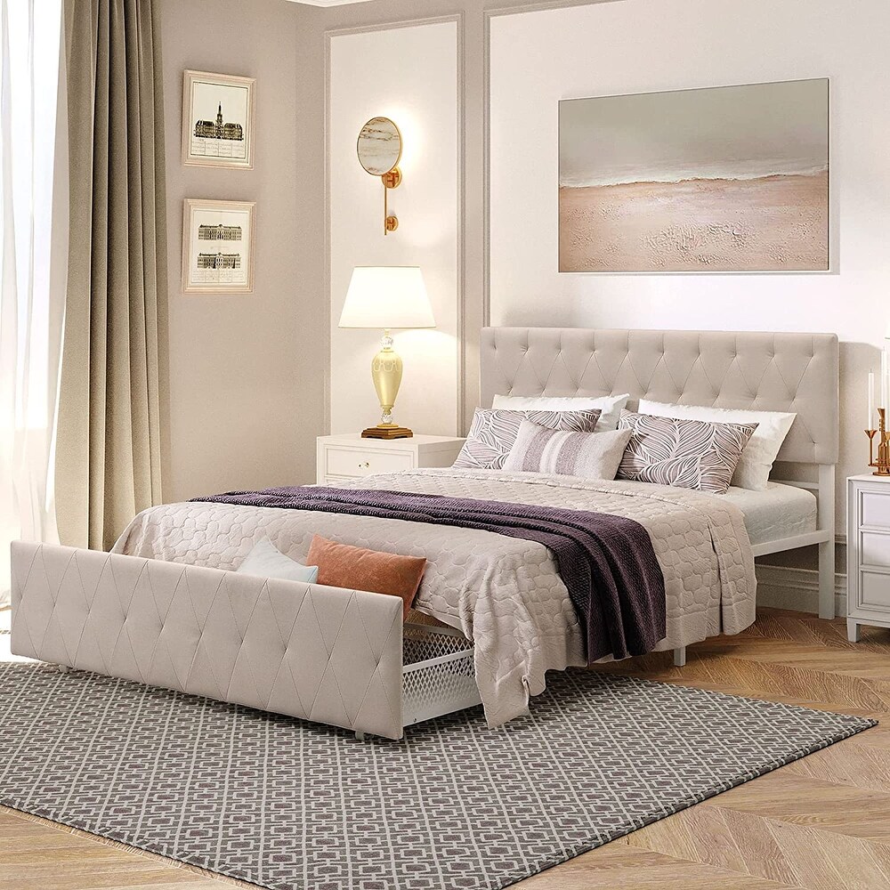 Modern Upholstered Storage Platform Bed with Big Drawer