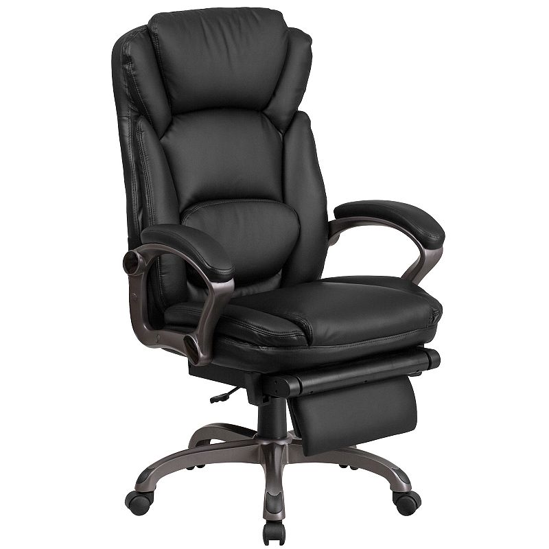 Emma and Oliver High Back Black LeatherSoft Reclining Ergonomic Outer Lumbar Swivel Office Chair