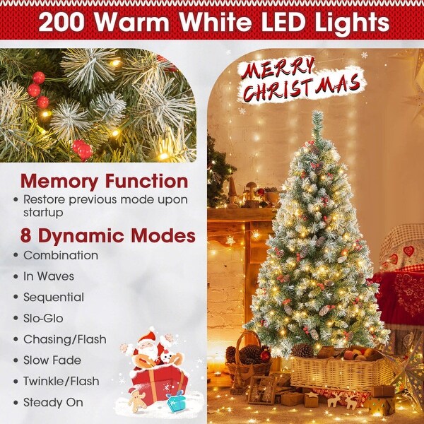 Holiday Hinged Christmas Tree with PVC Branch Tips，Warm White LED Lights