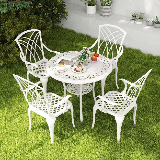 Costway 5 Pcs Patio Table Chair Set Outdoor Cast Aluminum Patio Set With Umbrella Hole