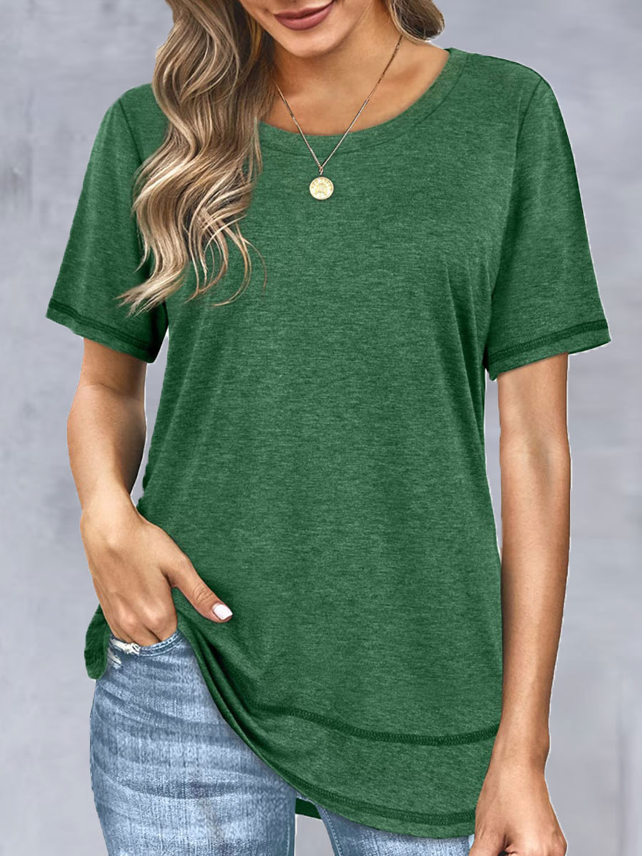 Round Neck Casual Loose Solid Color Short-sleeved T-shirt