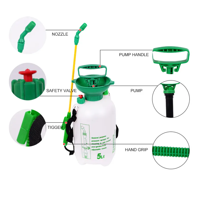 Manual Pressure Home Usage Factory Supply Adjustable Plastic Liquid Fertilizer Sprayer 5 Liter Garden Water Pressure Sprayer