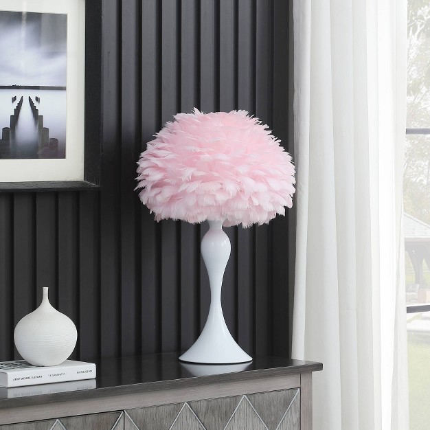 Soft Pink Feather Aquina Crisp Contour Glam Table Lamp White Ore International