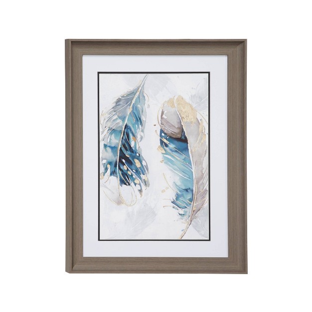 X 23 5 quot Eclectic Decor Watercolor Feathers Print In Rectangular Brown Wood Frame Olivia amp May