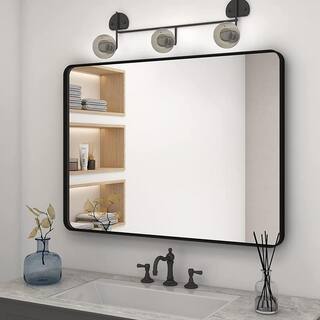 waterpar 40 in. W x 32 in. H Rectangular Aluminum Framed Wall Bathroom Vanity Mirror in Black B10080