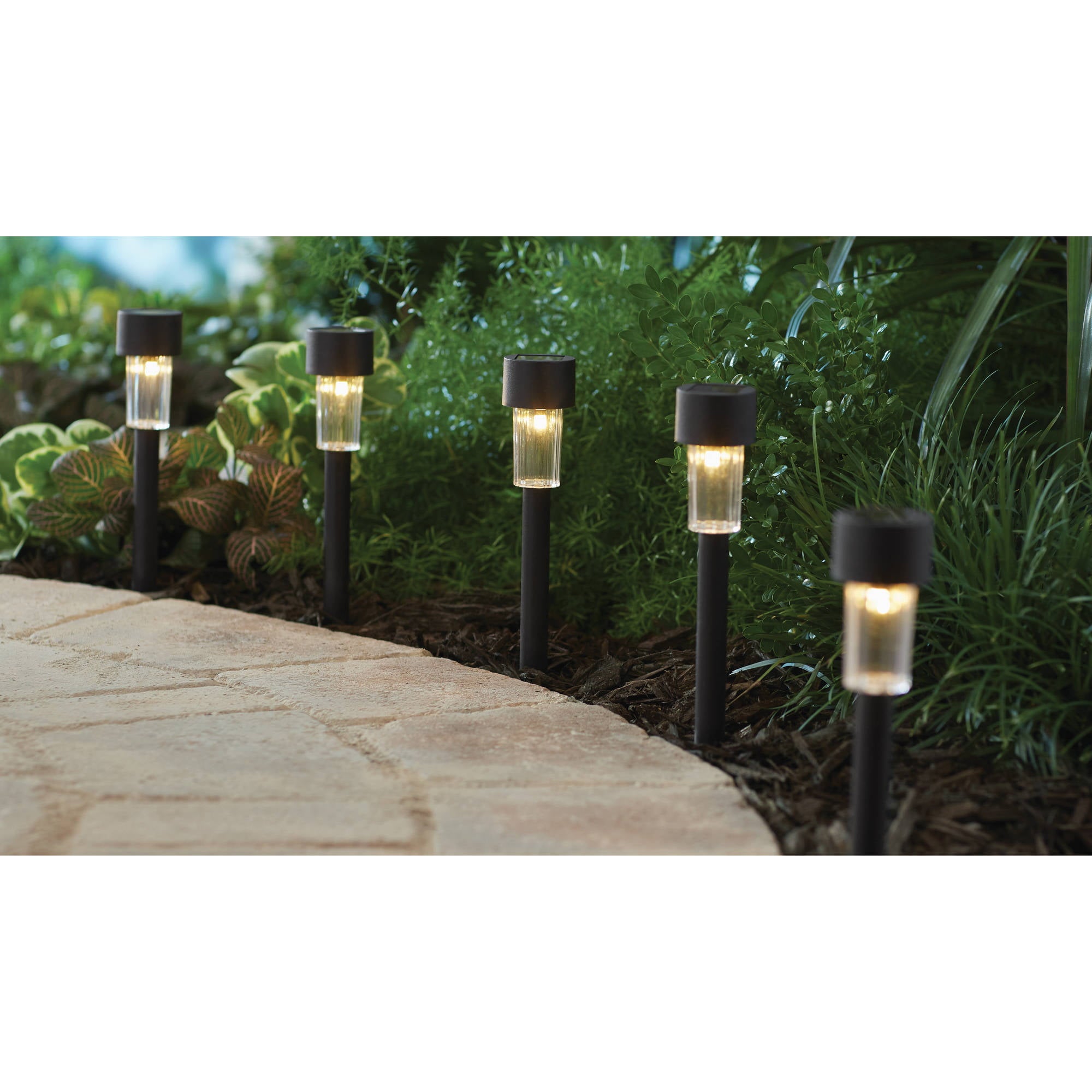 Mainstays Solar Powered Black Classic Column LED Path Light and Landscape Light, 2 Lumens (12 Count)