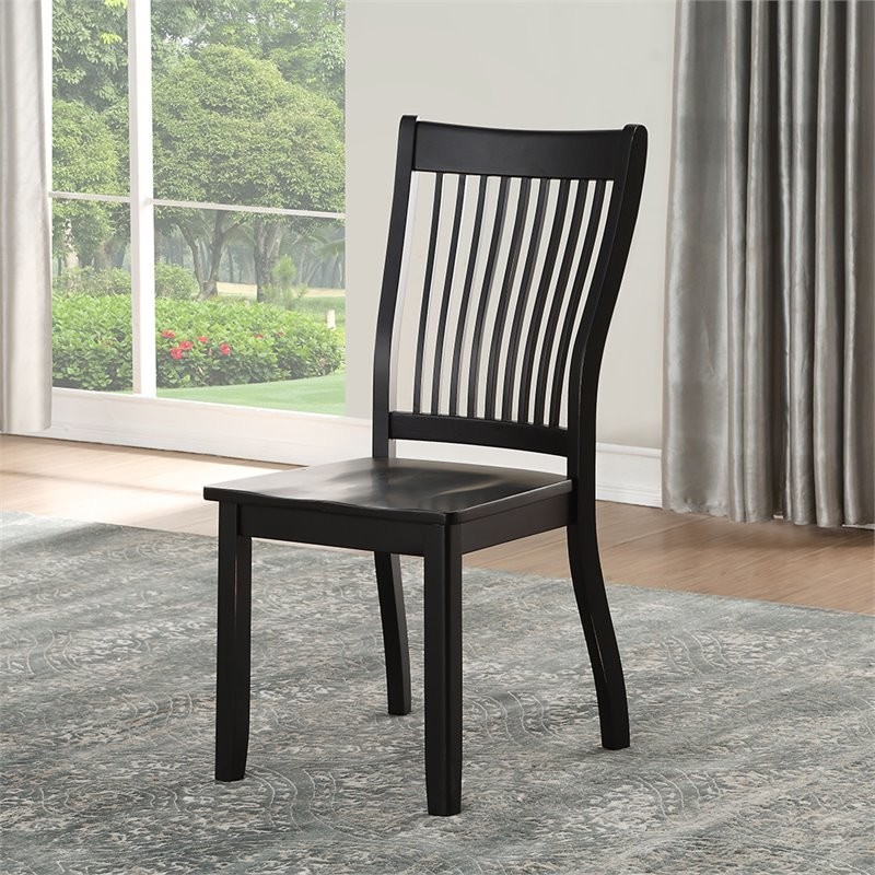 ACME Renske Wooden Slatted Back Dining Side Chair in Black Set of 2   Transitional   Dining Chairs   by Homesquare  Houzz