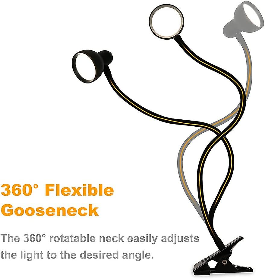 Clip On Light Reading Light 3 Colors 3000-6500k 10 Brightness Levels Eye Caring Led Desk Lamp With Clamp Flexible Gooseneck Clip On Desk Lamp For Bed