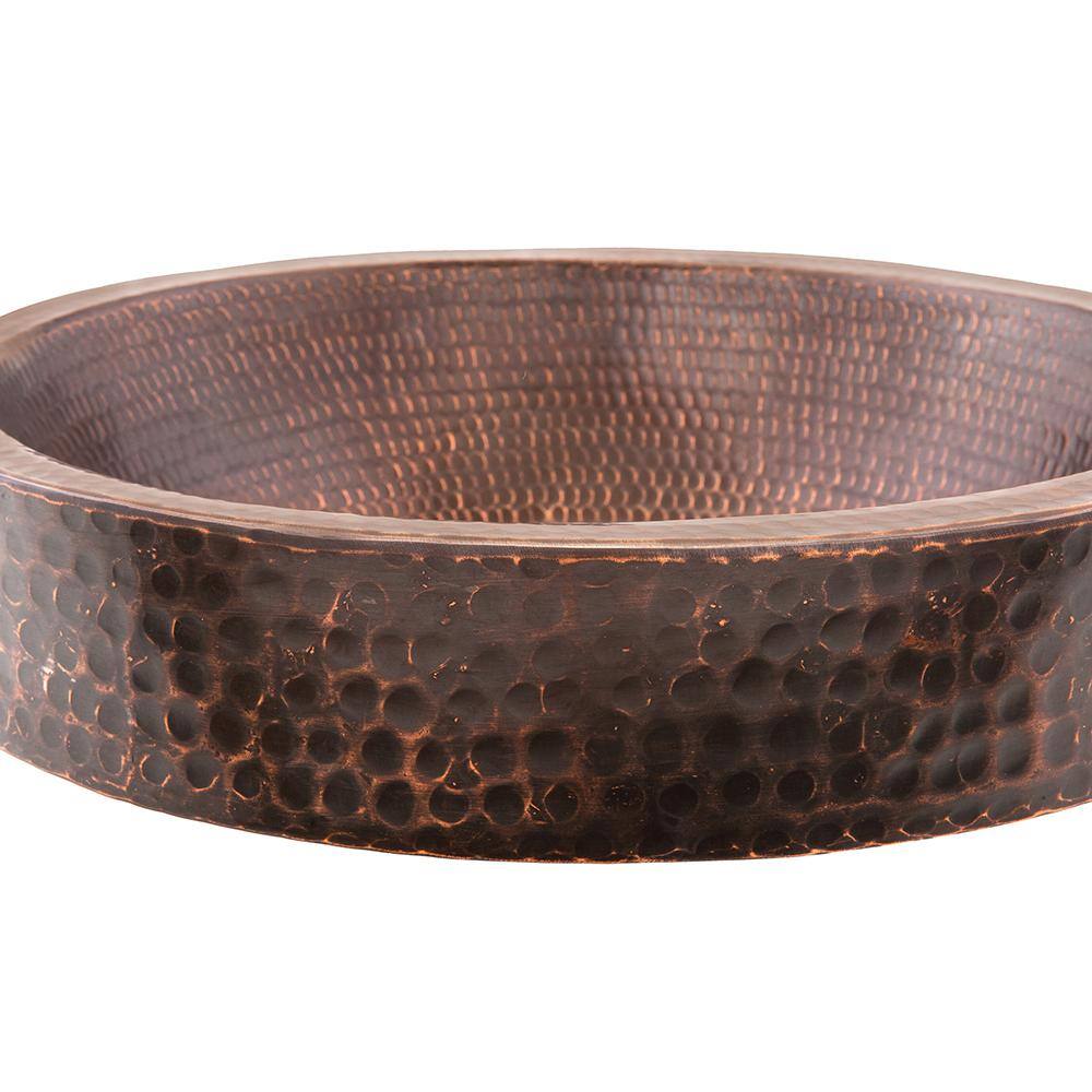 Premier Copper Products Small Round Skirted Hammered Copper Vessel Sink in Oil Rubbed Bronze VR15SKDB