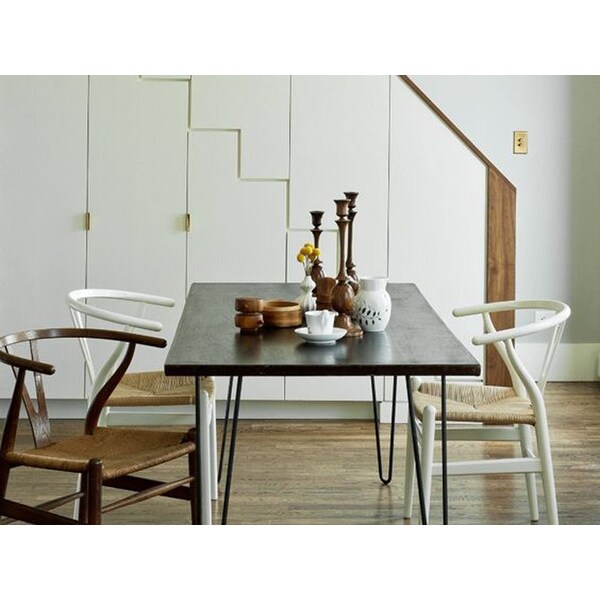 White Designer Modern Wood Dining Chair With Y Back Arm Armchair Hemp Seat For Home Restaurant Office