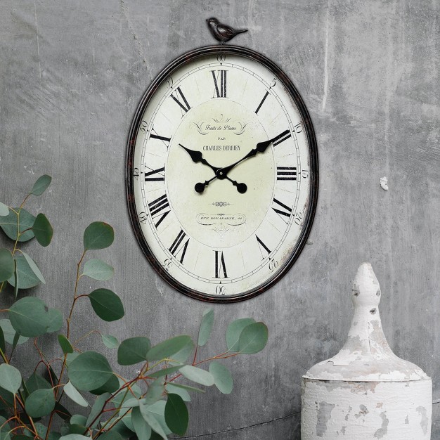 X 25 1 4 quot Metal Wall Clock With Bird Rust 3r Studios