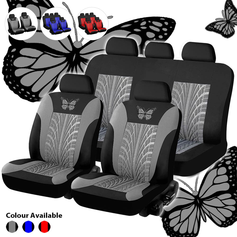 HOTBEST 9-piece Set Butterfly Styling Car Seat Covers， Full Set Front and Rear Universal Resistant Covers Set Elasticated Hems Compatible Washable Easy Fit