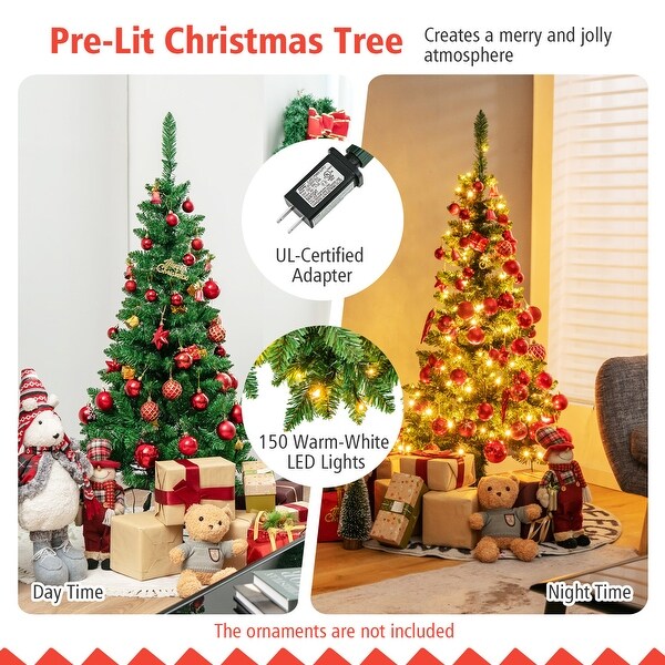 Gymax 4.5ft/6.5ft/7.5ft PreLit Pencil Christmas Tree Traditional