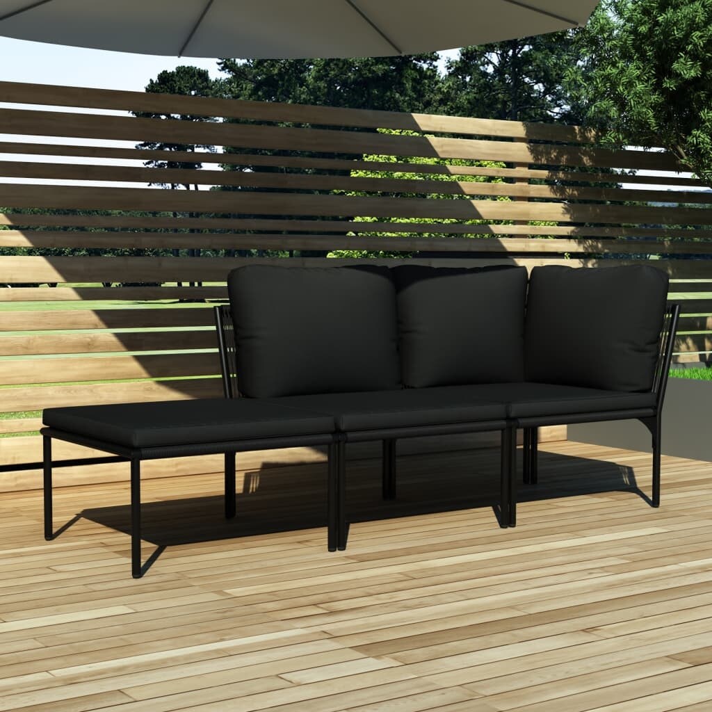 3 Piece Patio Lounge Set with Cushions Black PVC