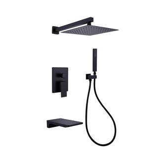 Hlihome Single-Handle 1-Spray Tub and Shower Faucet with 2 GPM 12 in. 3 Functions Dual Shower Heads in Matte Black LYJ-7012-MB-12