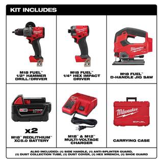 MW M18 FUEL 18-V Lithium-Ion Brushless Cordless Hammer Drill and Impact Driver Combo Kit (2-Tool) with Jigsaw 3697-22-2737-20