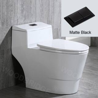 WOODBRIDGE Conserver 1-Piece 1.28 GPF High Efficiency Dual Flush Elongated All-in-One Toilet in White with Seat Included HB0735MB