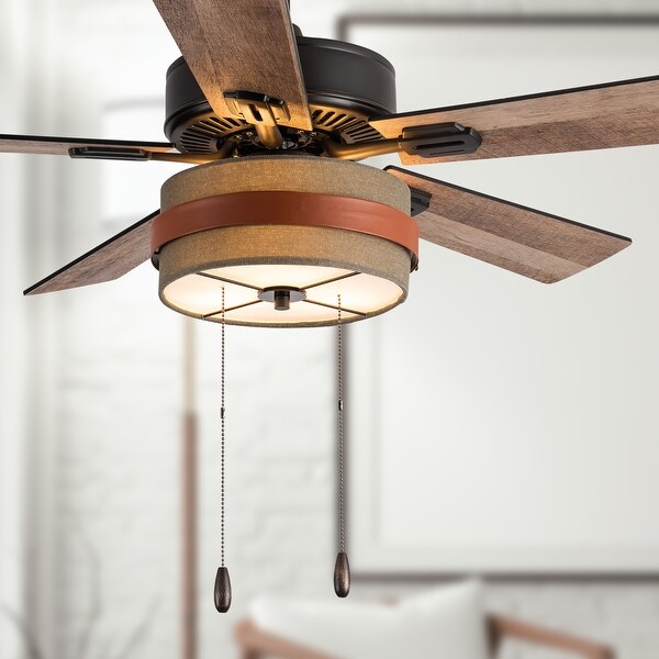 Aeris River of Goods Tan Oil-Rubbed Bronze and Metal Fabric Ceiling Fan with Light - 42