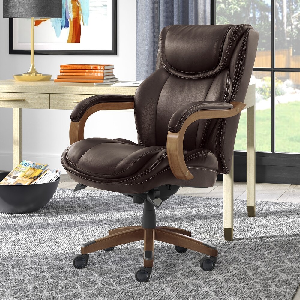 La Z Boy Harnett Big and Tall Executive Office Chair with Comfort Core Cushions  Ergonomic High Back Chair with Solid Wood Arms