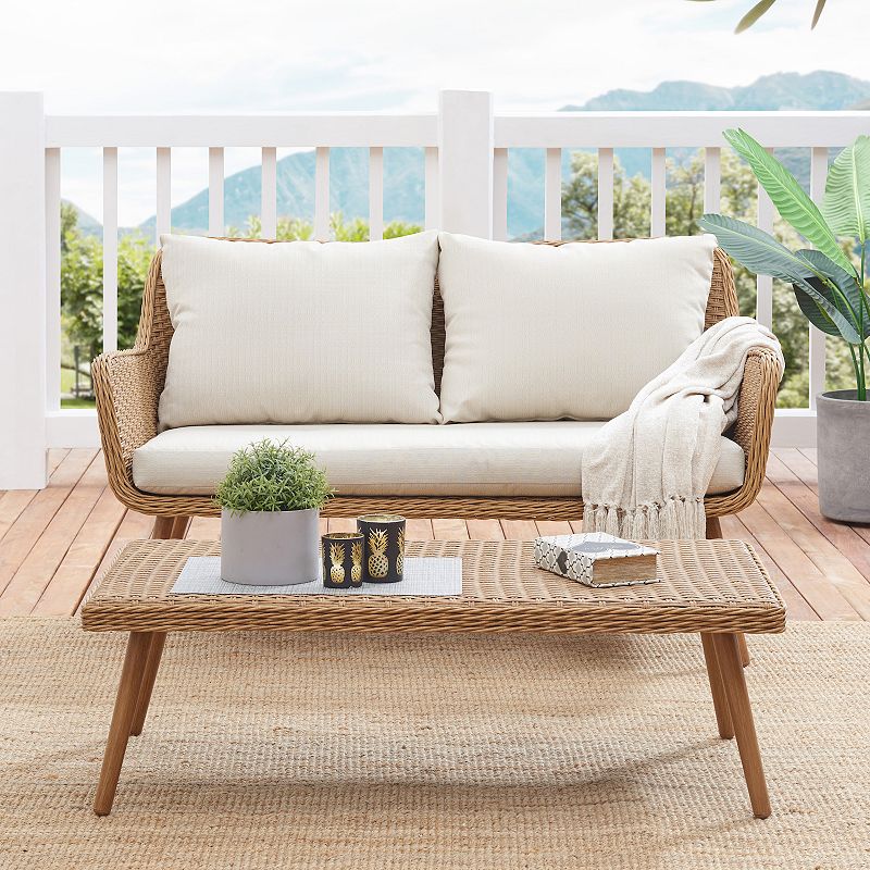 Crosley Landon Wicker Outdoor Conversation Loveseat and Coffee Table 2-piece Set