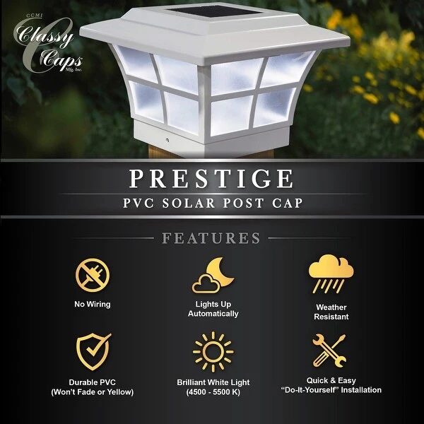 Classy Caps 4 x 4 White Prestige Solar Post Cap (2-Pack)