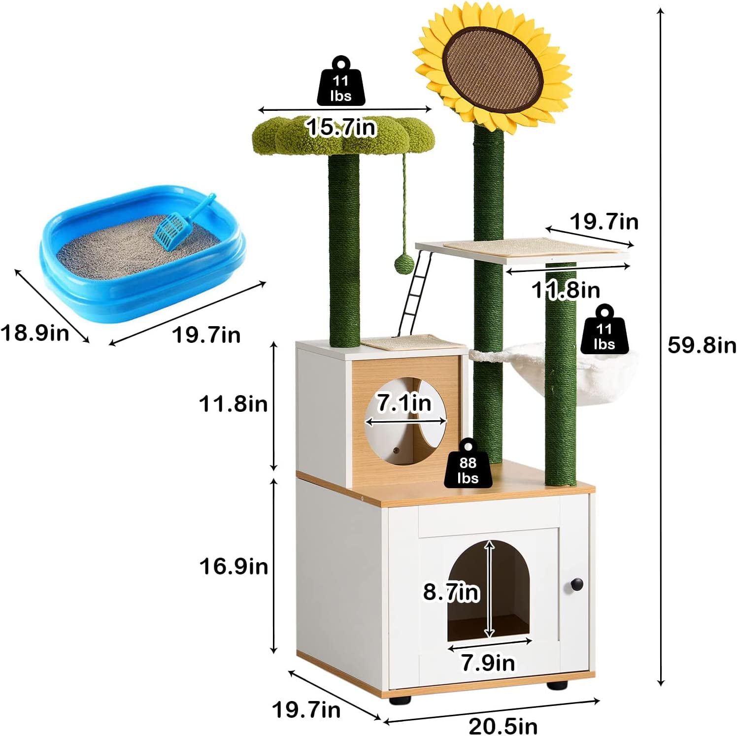 Soges Cat Tree with Cat Condo， 60