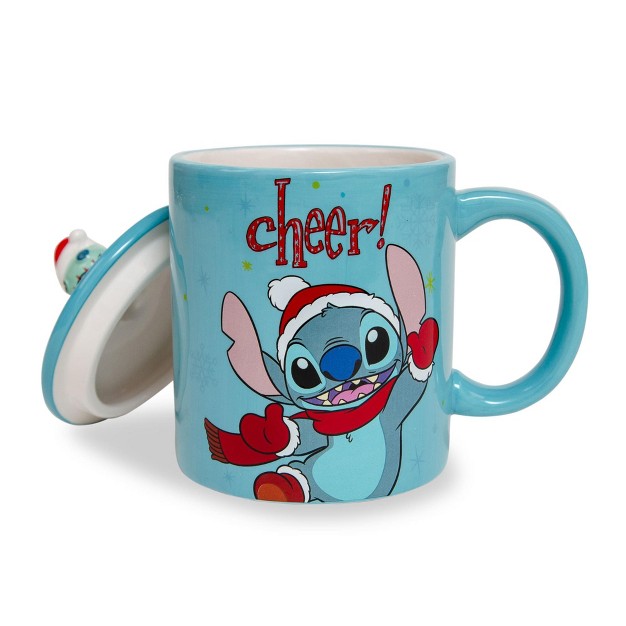 Silver Buffalo Disney Lilo amp Stitch Holiday Cheer Ceramic Mug With Lid Holds 18 Ounces