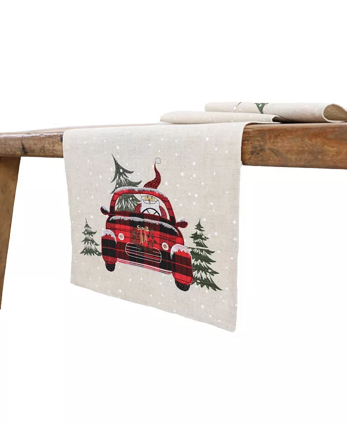 Manor Luxe Santa Claus Riding on Car Christmas Table Runner