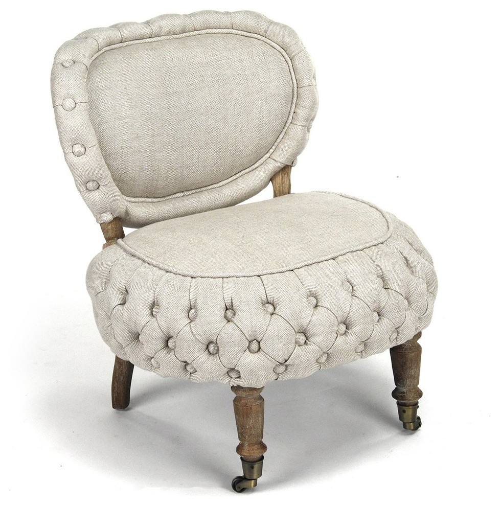 Sylvie Tufted Chair  Cream Natural Linen   Traditional   Armchairs And Accent Chairs   by Nook  ampCottage  Houzz