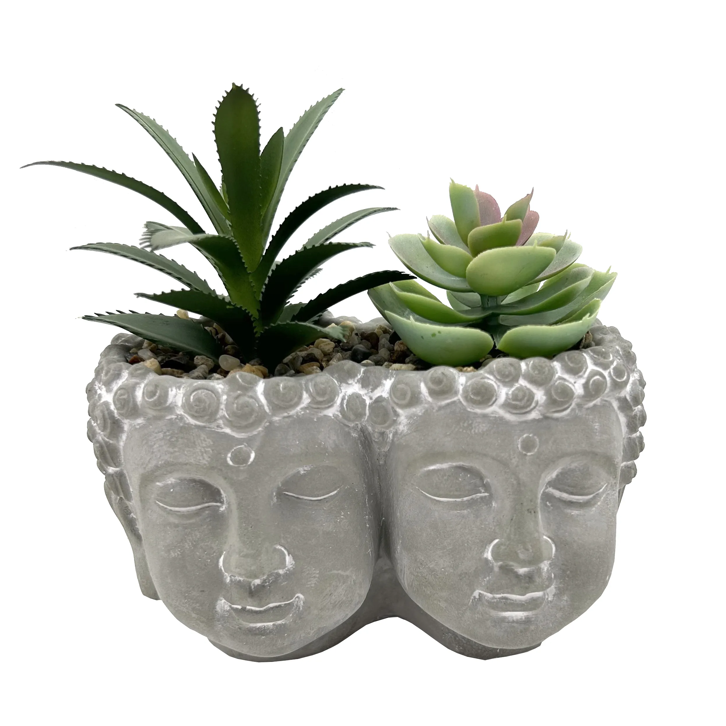 Siamese Buddha Head Figure Sculpture Cement Artificial Flowers Plant Pots Garden Supplies for Garden Decor