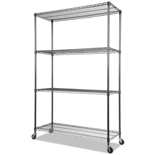 Alera NSF Certified 4-Shelf Wire Shelving Kit with Casters， 48w x 18d x 72h， Black Anthracite (SW604818BA)