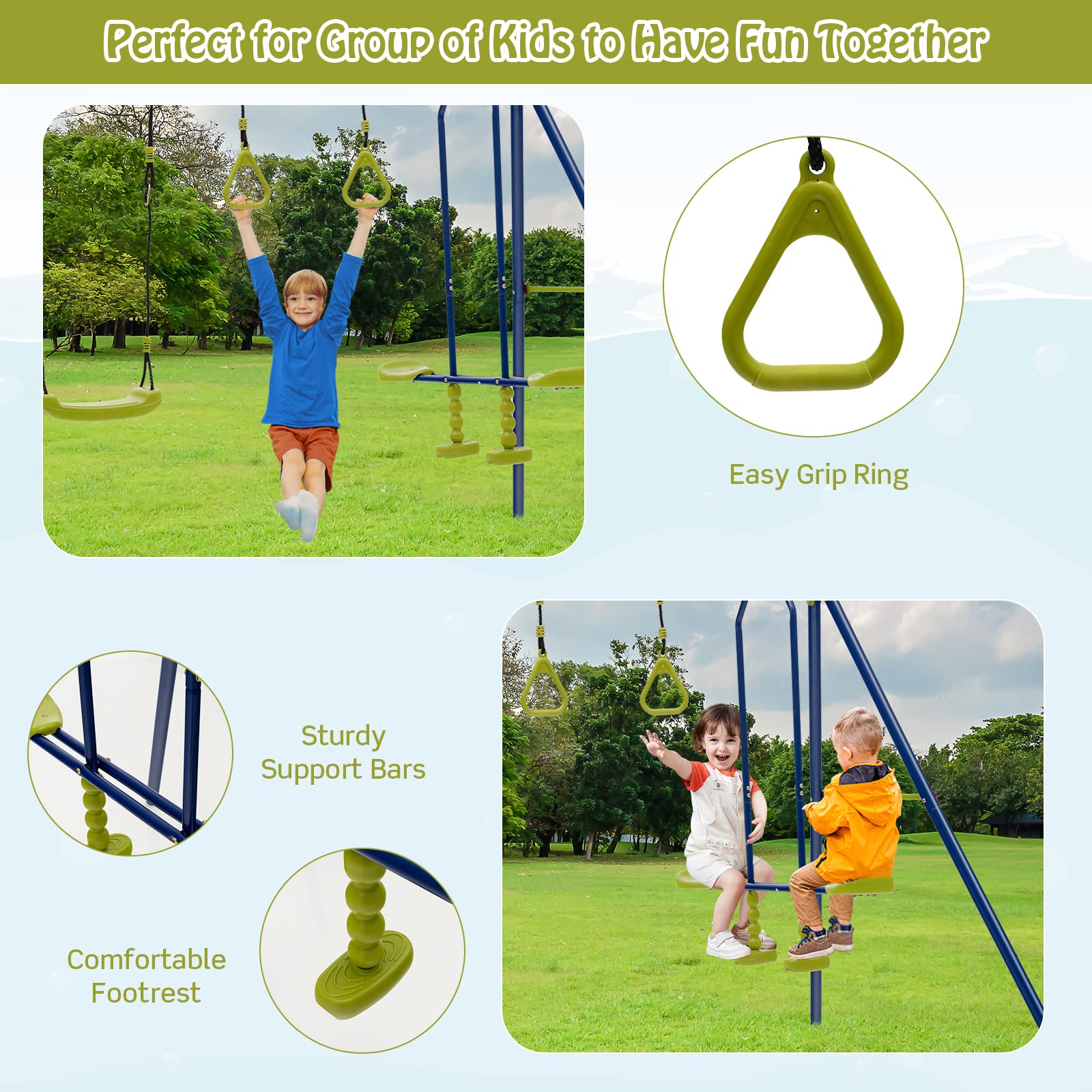 Costzon 440 lbs Swing Sets for Backyard, 3-in-1 Heavy Duty Extra Large Metal Swing Frame